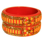 Handmade Rajasthani Lac Kangan in Red Color with amazing stone Work