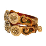 Handmade Rajasthani Golden colour Kangan set with beautiful diamond work - Image 5
