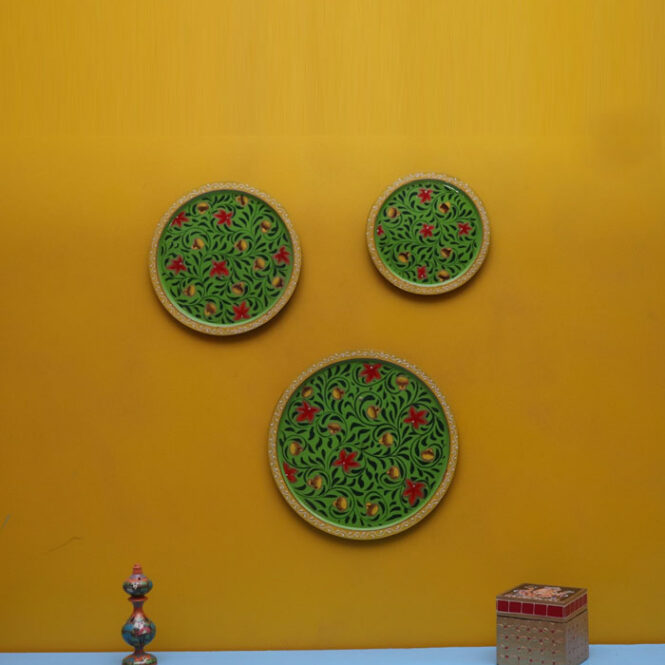 green wooden wall plates