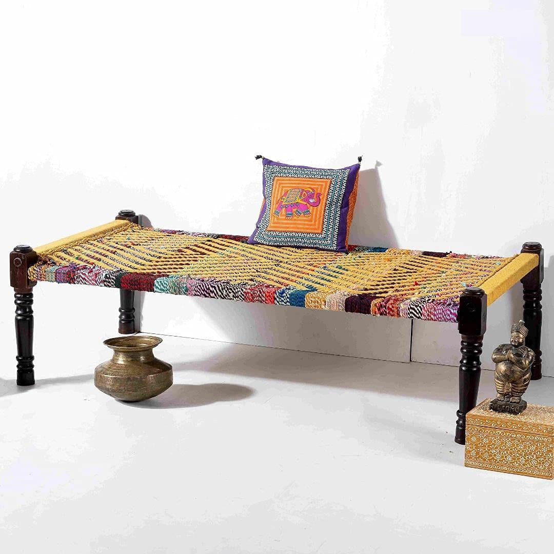 Multicolor Wooden Handwoven Charpai