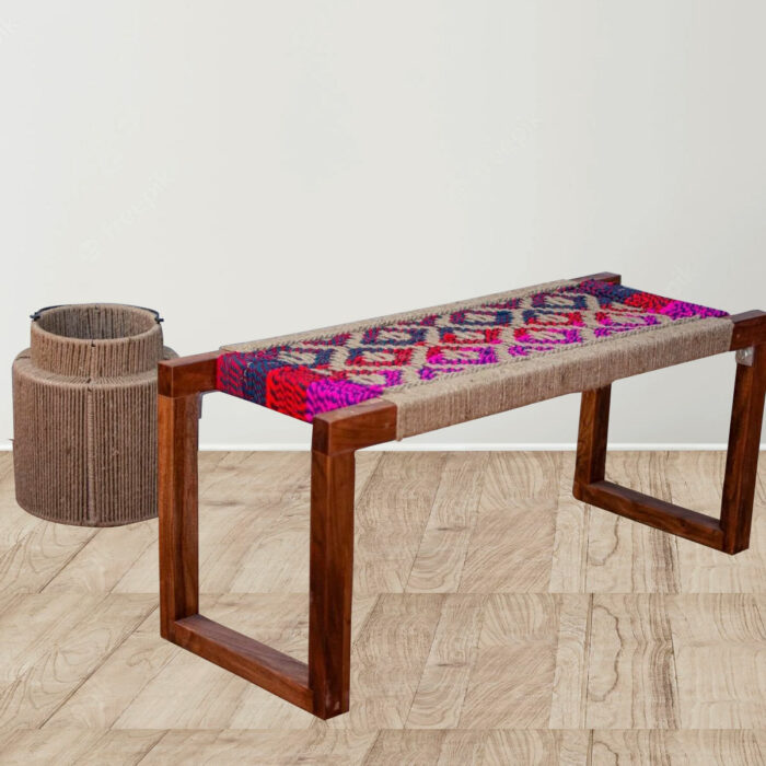 Jute & Textile Wooden Bench